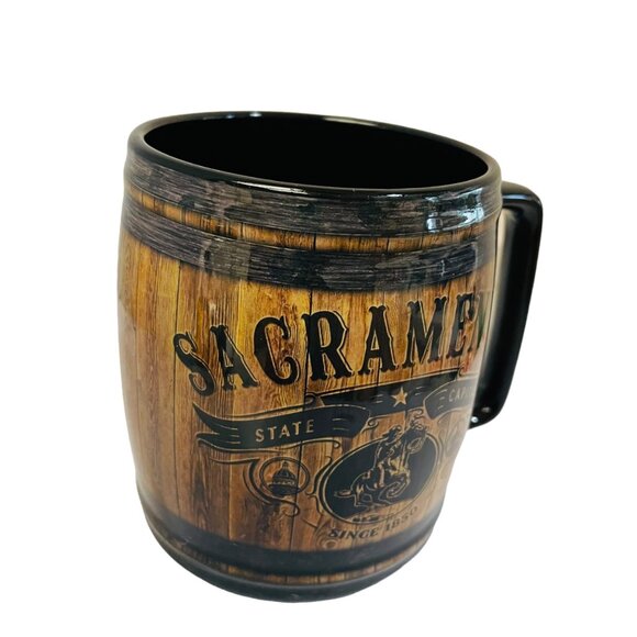 Sacramento State Capital Barrel Mug 14 Oz Wood Print Ceramic - Picture 2 of 7